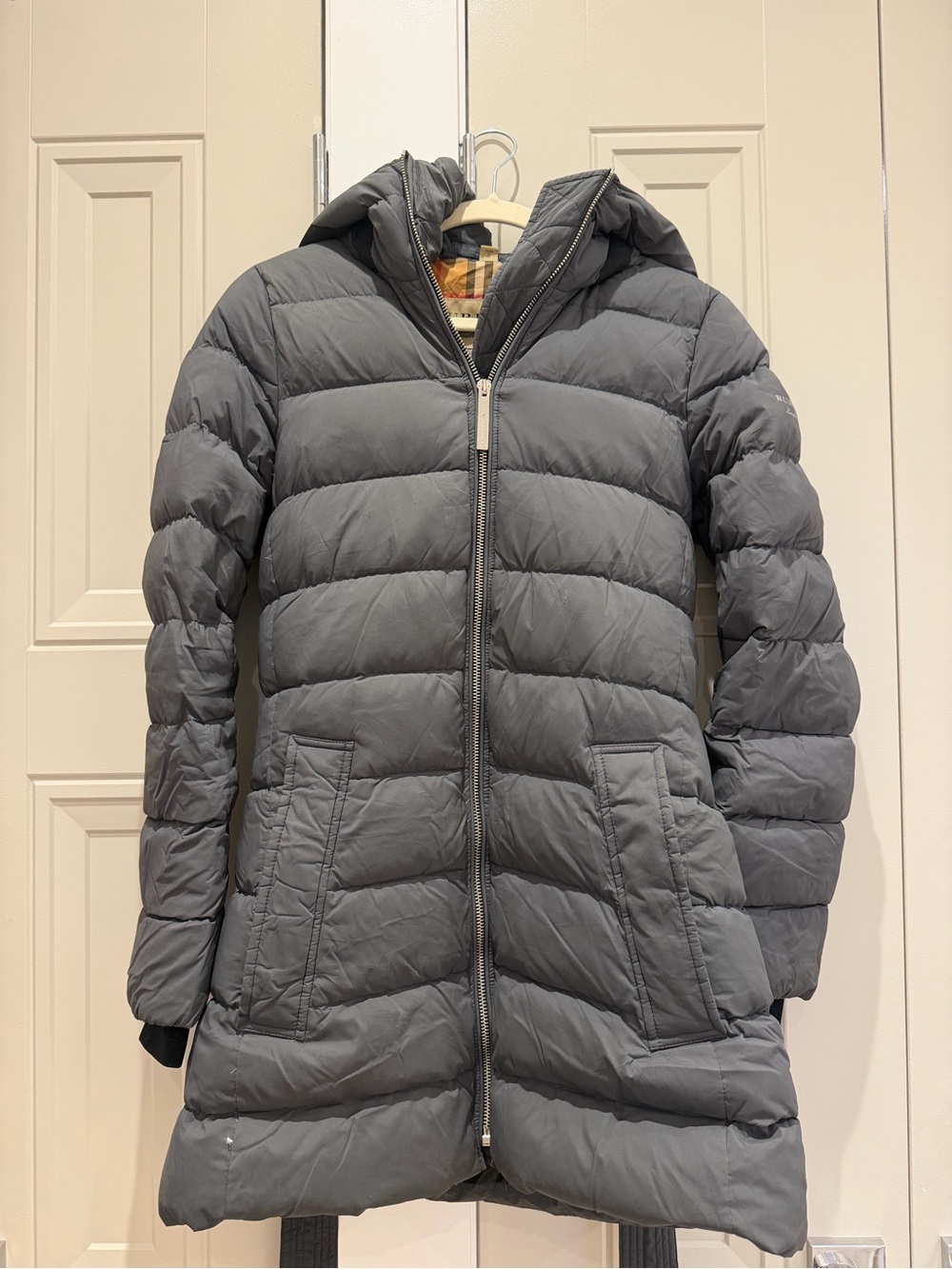 Burberry Gray Quilted Hooded Puffer Coat